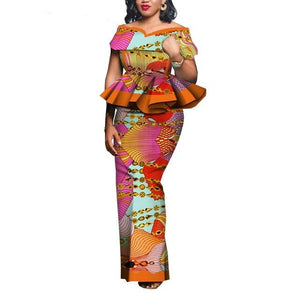 2020 Women Party Dress Skirt Sets Traditional African 2 Pieces Women Set Clothing Custom Made Dashiki Tops + Skirts WY5104