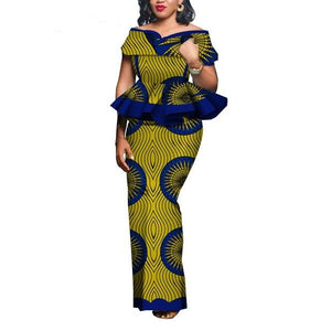 2020 Women Party Dress Skirt Sets Traditional African 2 Pieces Women Set Clothing Custom Made Dashiki Tops + Skirts WY5104