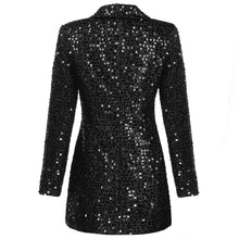 Load image into Gallery viewer, High Quality Fashion 2020 Designer Blazer Women Double Lion Buttons Shawl Collar Glitter Sequined Long Runway Black Blazers