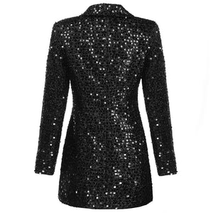 High Quality Fashion 2020 Designer Blazer Women Double Lion Buttons Shawl Collar Glitter Sequined Long Runway Black Blazers