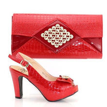 Load image into Gallery viewer, doershow  fashion red Italian Women Matching Shoes and Bag Set Italian Wedding African Shoes And Bag To Match For Party PAB1-6