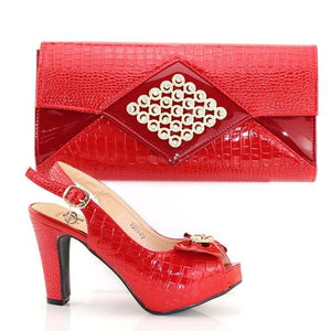 doershow  fashion red Italian Women Matching Shoes and Bag Set Italian Wedding African Shoes And Bag To Match For Party PAB1-6