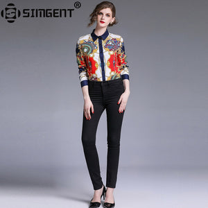 Simgent Office Blouse New Arrival Womens Long Sleeve Printing Vintage Casual Elegant Shirt Women Ladies Tops Chemisier SG9575