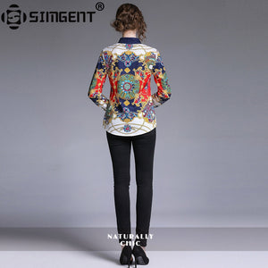 Simgent Office Blouse New Arrival Womens Long Sleeve Printing Vintage Casual Elegant Shirt Women Ladies Tops Chemisier SG9575