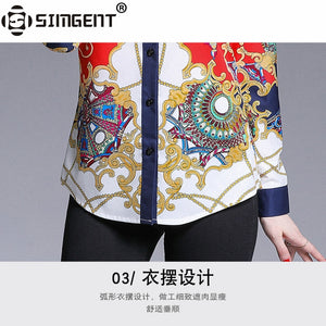 Simgent Office Blouse New Arrival Womens Long Sleeve Printing Vintage Casual Elegant Shirt Women Ladies Tops Chemisier SG9575