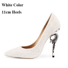 Load image into Gallery viewer, Luxurious White Imitation Pearl Bridal Dress Shoes 4 Inches Strange Heel Pointed Toe Wedding Party Shoes Girl Adult Ceremony