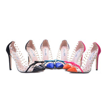 Load image into Gallery viewer, 2020 New Sexy Women Pointed Toe Pumps Transparent Rivet Thin High Heel Lady Shoes Female Butterfly Bow Pumps For Work Big Size41