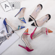 Load image into Gallery viewer, 2020 New Sexy Women Pointed Toe Pumps Transparent Rivet Thin High Heel Lady Shoes Female Butterfly Bow Pumps For Work Big Size41