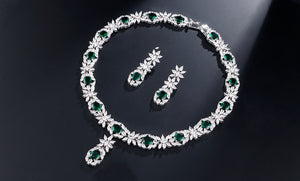 ZAKOL Trendy Style White Color Green Zirconia Bride Wedding Jewelry Set Flower Earrings Necklace Set For Europe Women FSSP2007