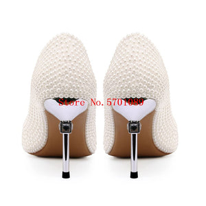 80mm High Heel Shoes Peach Heart Glass Drill Pearls Pointed-toe Stiletto Heel Bridal Shoes Bridesmaid Wedding Pumps 35-41