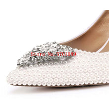 Load image into Gallery viewer, 80mm High Heel Shoes Peach Heart Glass Drill Pearls Pointed-toe Stiletto Heel Bridal Shoes Bridesmaid Wedding Pumps 35-41