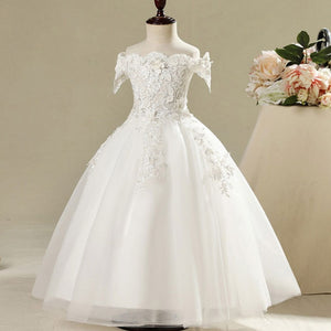 Flower Girl Bead Decoration Long Dress 2020 New Girl Wedding Party Exchange Dress Ball Beauty Sexy Shoulder Dress