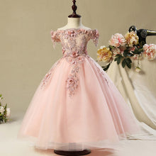 Load image into Gallery viewer, Flower Girl Bead Decoration Long Dress 2020 New Girl Wedding Party Exchange Dress Ball Beauty Sexy Shoulder Dress