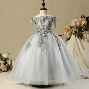 Flower Girl Bead Decoration Long Dress 2020 New Girl Wedding Party Exchange Dress Ball Beauty Sexy Shoulder Dress