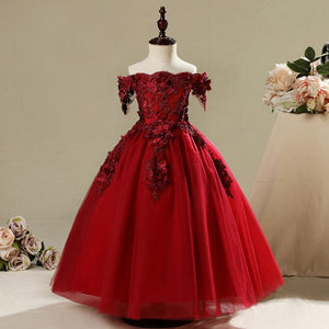 Flower Girl Bead Decoration Long Dress 2020 New Girl Wedding Party Exchange Dress Ball Beauty Sexy Shoulder Dress