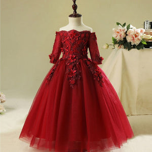 Flower Girl Bead Decoration Long Dress 2020 New Girl Wedding Party Exchange Dress Ball Beauty Sexy Shoulder Dress