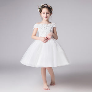 Flower Girl Bead Decoration Long Dress 2020 New Girl Wedding Party Exchange Dress Ball Beauty Sexy Shoulder Dress