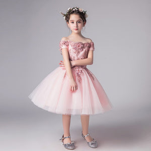 Flower Girl Bead Decoration Long Dress 2020 New Girl Wedding Party Exchange Dress Ball Beauty Sexy Shoulder Dress