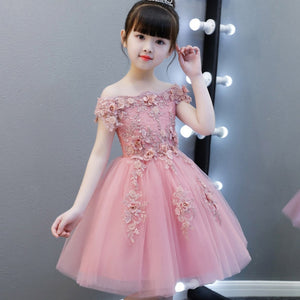 Flower Girl Bead Decoration Long Dress 2020 New Girl Wedding Party Exchange Dress Ball Beauty Sexy Shoulder Dress