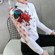 Load image into Gallery viewer, autumn new fashion heavy work embroidered peacock shirt women long-sleeved lapel peony slim top blouse