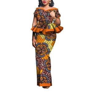 2020 Women Party Dress Skirt Sets Traditional African 2 Pieces Women Set Clothing Custom Made Dashiki Tops + Skirts WY5104