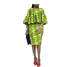 Load image into Gallery viewer, African ankara print skirt set for women AFRIPRIDE three quarter flare sleeves o-neck top+knee-length pencil skirt set A1826014