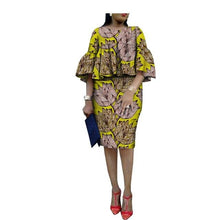 Load image into Gallery viewer, African ankara print skirt set for women AFRIPRIDE three quarter flare sleeves o-neck top+knee-length pencil skirt set A1826014