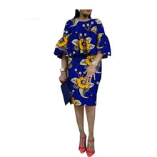 Load image into Gallery viewer, African ankara print skirt set for women AFRIPRIDE three quarter flare sleeves o-neck top+knee-length pencil skirt set A1826014