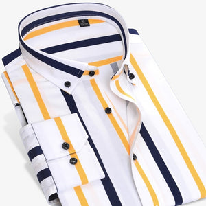 Long Sleeve Button Down Collar Men's Striped Shirts Comfortable Soft Cotton Shirt Slim Fit Smart Casual Male Tops Shirts