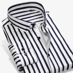 Long Sleeve Button Down Collar Men's Striped Shirts Comfortable Soft Cotton Shirt Slim Fit Smart Casual Male Tops Shirts