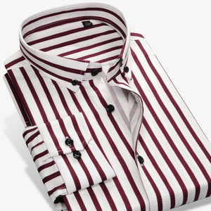 Long Sleeve Button Down Collar Men's Striped Shirts Comfortable Soft Cotton Shirt Slim Fit Smart Casual Male Tops Shirts