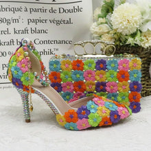 Load image into Gallery viewer, BaoYaFang Multicolor flower shining crystal womens platform wedding shoes with matching bags Clutches high heels female Pumps