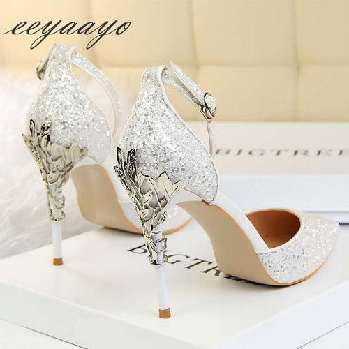 2019 New Summer Women Sandals High Thin Heel Pointed Toe Buckle Sexy Ladies Bridal Wedding Women Shoes White High Heels Sandals