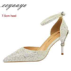 2019 New Summer Women Sandals High Thin Heel Pointed Toe Buckle Sexy Ladies Bridal Wedding Women Shoes White High Heels Sandals