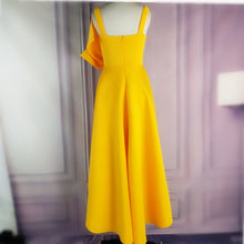 Load image into Gallery viewer, STYLISH LADY Big Bow Ruffle Hi Low Dress 2019 Summer Women Spaghetti Strap Yellow Front Short Back Long Big Swing Party Dress