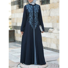 Load image into Gallery viewer, Plus Size S-5XL Muslim Abaya Dresses Fake Two Pieces Women Hijab Dress Stand Collar Applique Print Floral robe Islamic Clothing