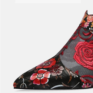 2020 High Heels Sandals Woman Mesh Summer Shoes Women Pumps Pointed toe Ankle Buckle Strap Ethnic Embroidery Flower Handmade