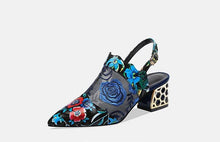 Load image into Gallery viewer, 2020 High Heels Sandals Woman Mesh Summer Shoes Women Pumps Pointed toe Ankle Buckle Strap Ethnic Embroidery Flower Handmade