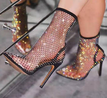 Load image into Gallery viewer, Aneikeh 2020 Spring Sexy Bling CRYSTAL Mesh Pumps Shoes Woman Fetish Thin High Heel PVC Pointed end Stripper Slip-On Party Shoes