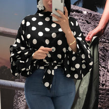 Load image into Gallery viewer, Women Polka Dot Blouses Tops Black Sashes Long Puff Sleeves White Red Plus Size XXXL Ladies Fashion Casual Spring Summer Bluas