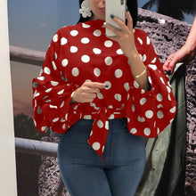 Load image into Gallery viewer, Women Polka Dot Blouses Tops Black Sashes Long Puff Sleeves White Red Plus Size XXXL Ladies Fashion Casual Spring Summer Bluas