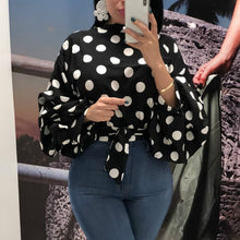 Load image into Gallery viewer, Women Polka Dot Blouses Tops Black Sashes Long Puff Sleeves White Red Plus Size XXXL Ladies Fashion Casual Spring Summer Bluas