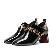 Load image into Gallery viewer, 2020 Fall Single Shoes Woman High Heels Women Pumps Square toe Leopard Pattern Buckle Thick Heel British Female Patent Leather
