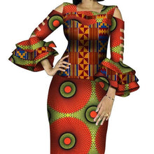 Load image into Gallery viewer, Customize African Print Ruffles Sleeve Tops and Skirt Sets for Women Bazin Riche African Clothing 2 Pieces Skirts Sets WY4300