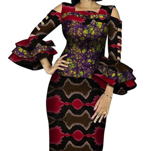 Customize African Print Ruffles Sleeve Tops and Skirt Sets for Women Bazin Riche African Clothing 2 Pieces Skirts Sets WY4300