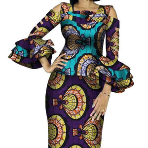 Customize African Print Ruffles Sleeve Tops and Skirt Sets for Women Bazin Riche African Clothing 2 Pieces Skirts Sets WY4300