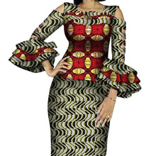 Load image into Gallery viewer, Customize African Print Ruffles Sleeve Tops and Skirt Sets for Women Bazin Riche African Clothing 2 Pieces Skirts Sets WY4300