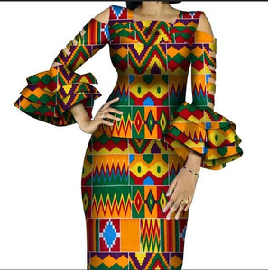 Customize African Print Ruffles Sleeve Tops and Skirt Sets for Women Bazin Riche African Clothing 2 Pieces Skirts Sets WY4300