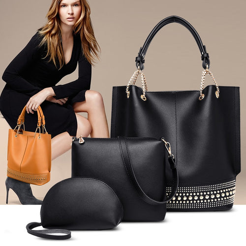 New Fashion  Version of Sub Mother Bag Women's 2020 Style Rivet Shoulder Bag Three Piece Set of Women's Bag