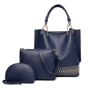 New Fashion  Version of Sub Mother Bag Women's 2020 Style Rivet Shoulder Bag Three Piece Set of Women's Bag